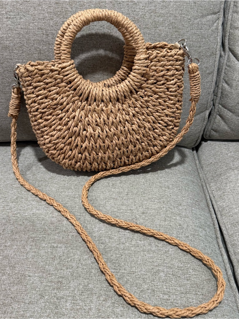 Woven Straw Crossbody Bag in Tan